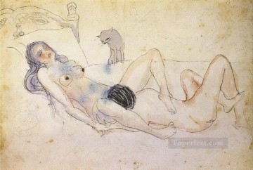 Hombre y mujer con un gato Homme et femme avec un chat 1902 Cubista Pinturas al óleo